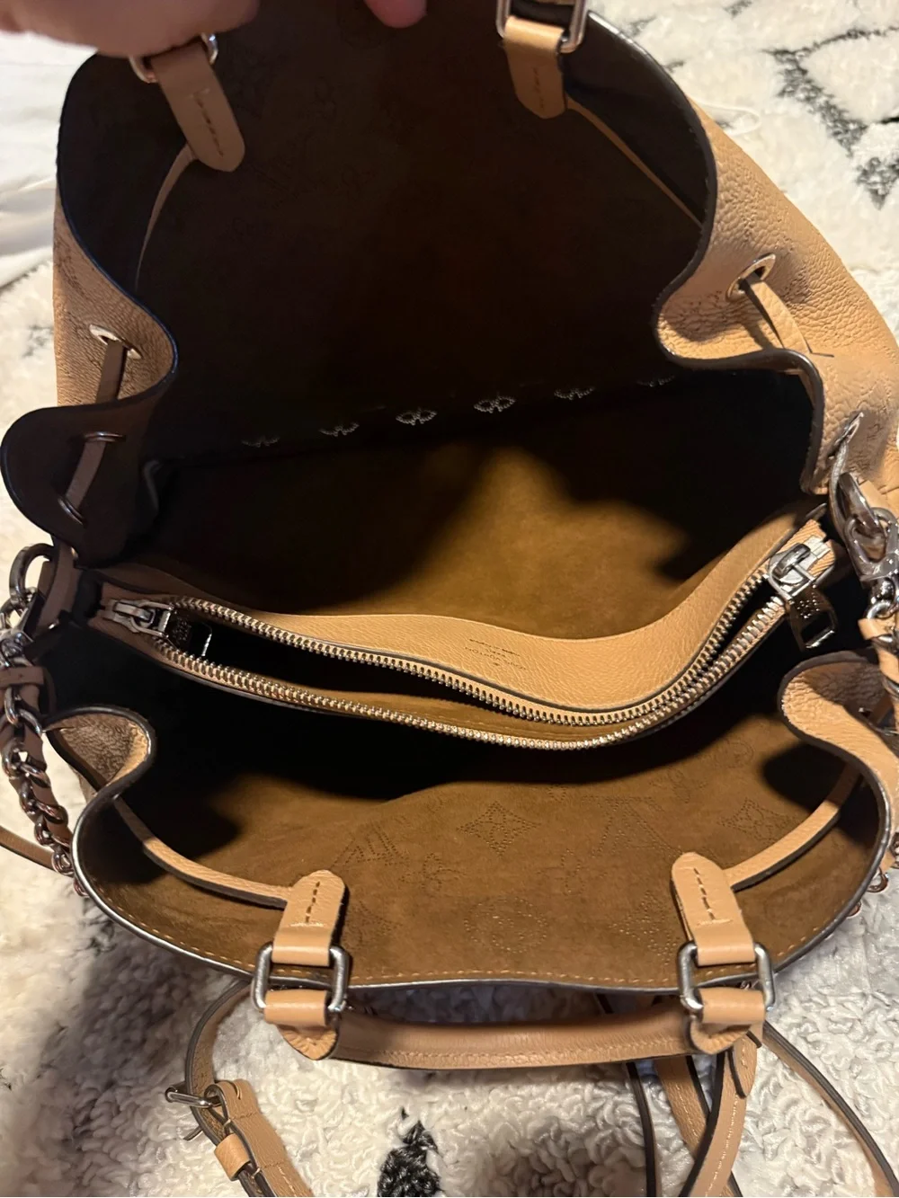 Louis Vuitton Tan Leather Bucket Tote with Silver Hardware